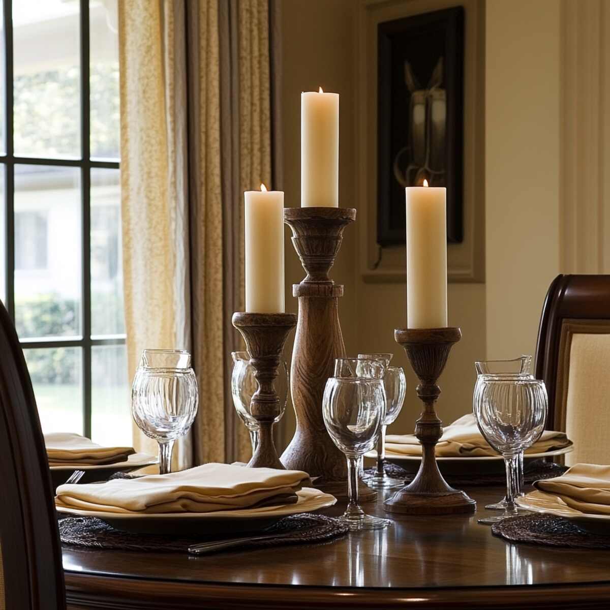 Tall candlesticks with pillar candles