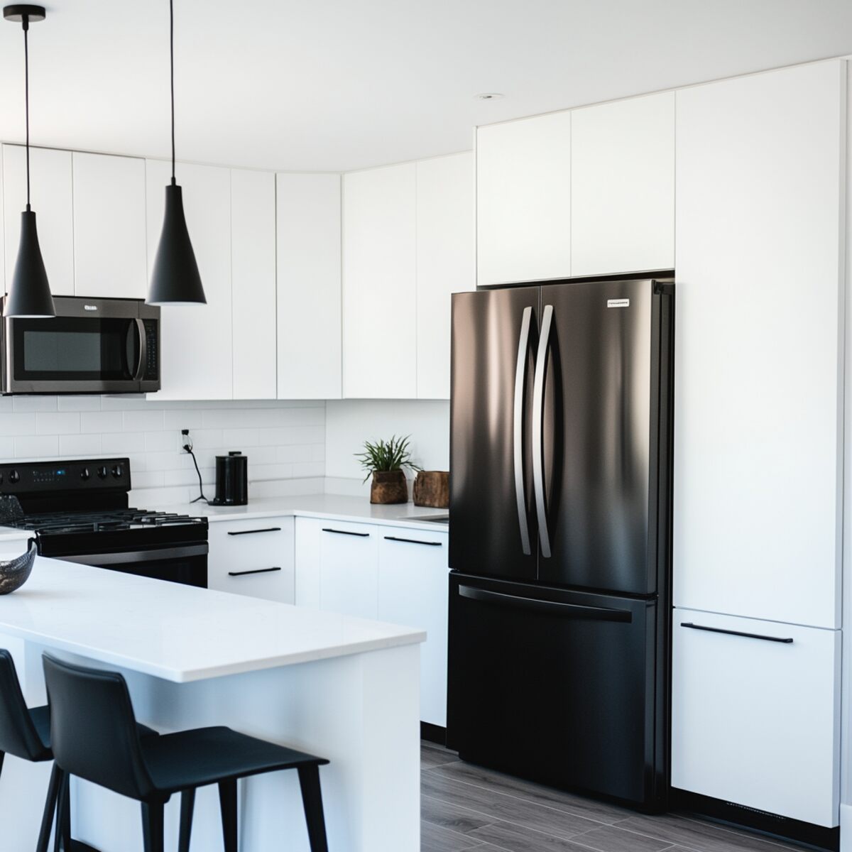 Black Stainless-Steel Appliances with White Cabinetry
