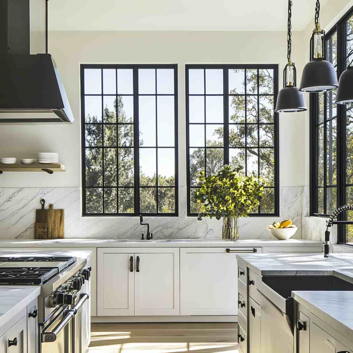 Black window frames with white walls
