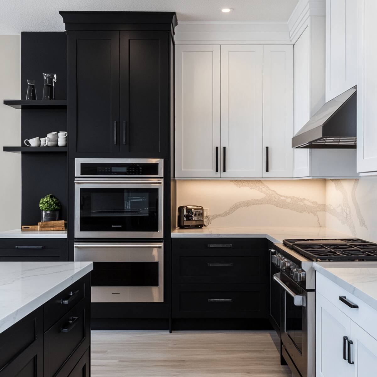 Two-tone black and white cabinetry
