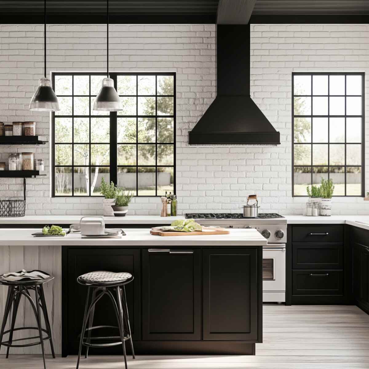 White brick walls with black accents
