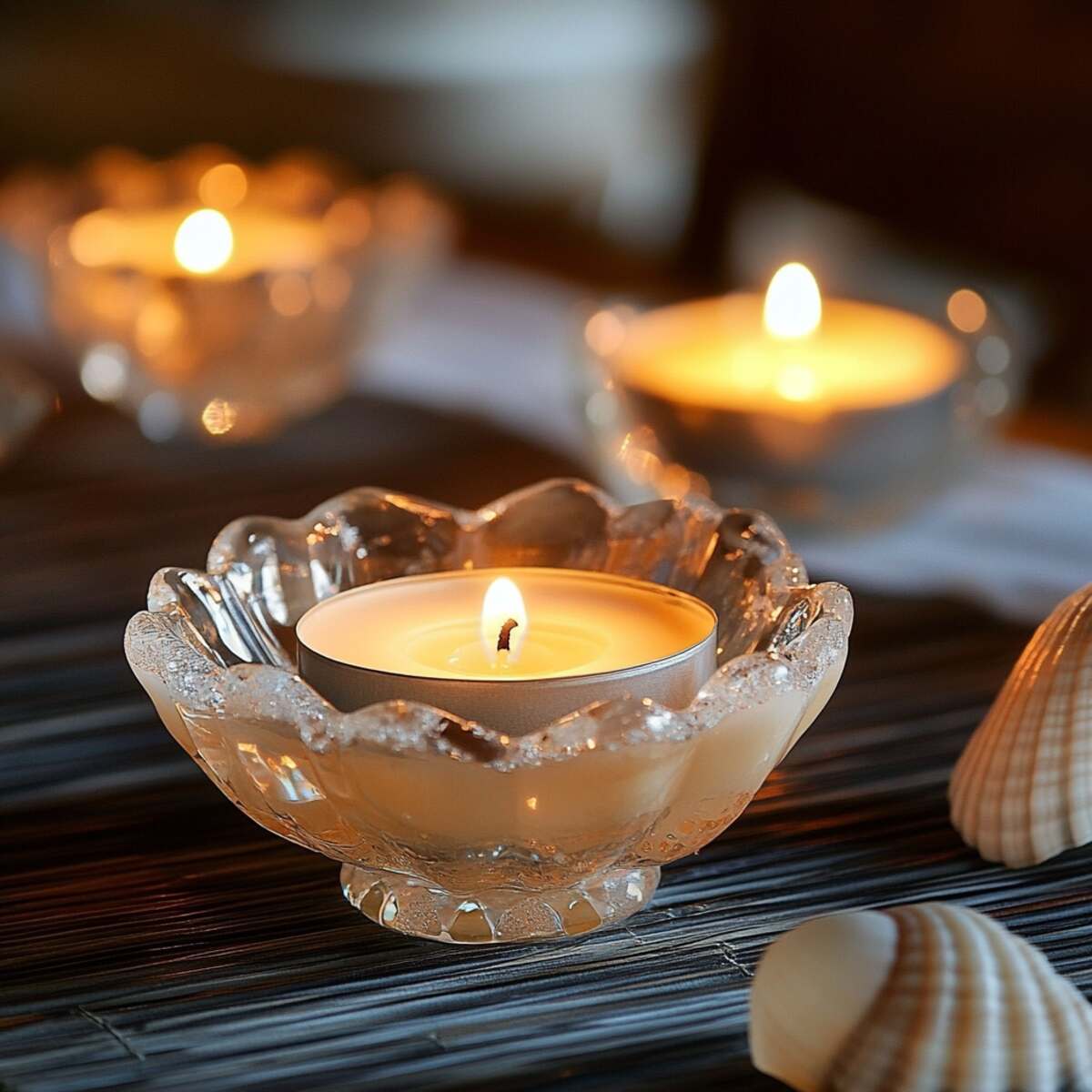 Candles in seashells or crystal holders