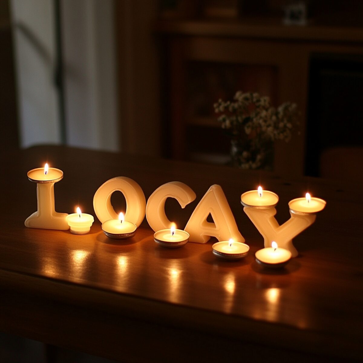 DIY candlelit love message spelled out with votive