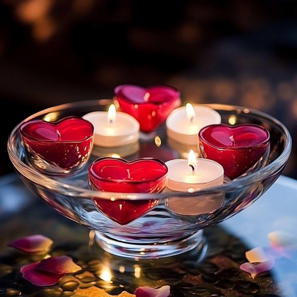 Heart-shaped candle arrangements