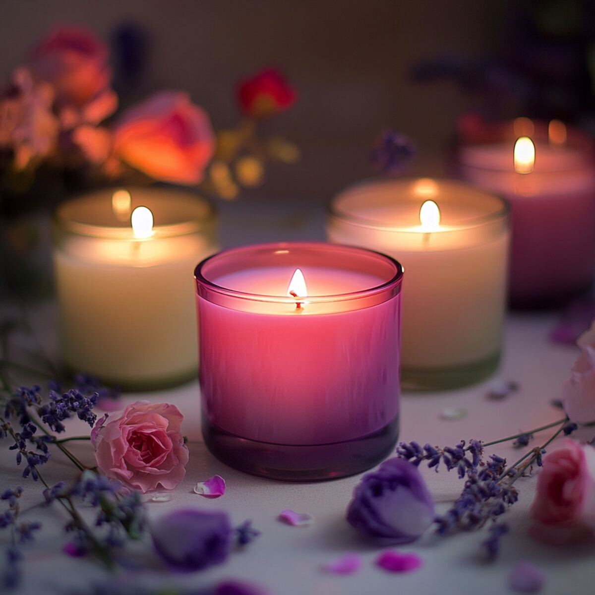 Scented candles in romantic fragrances