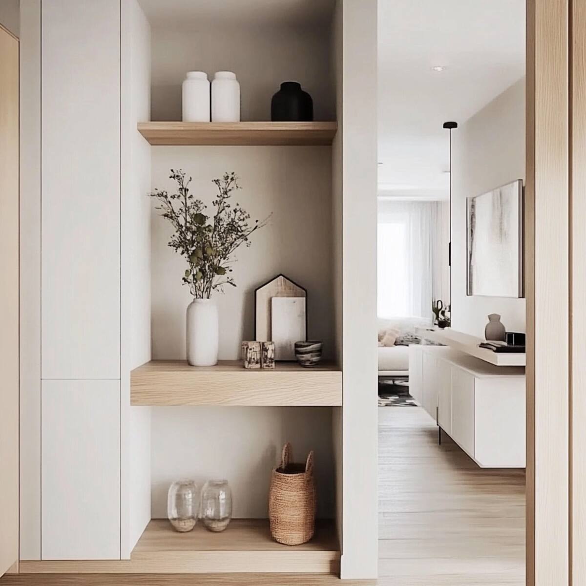 Floating shelf half-wall