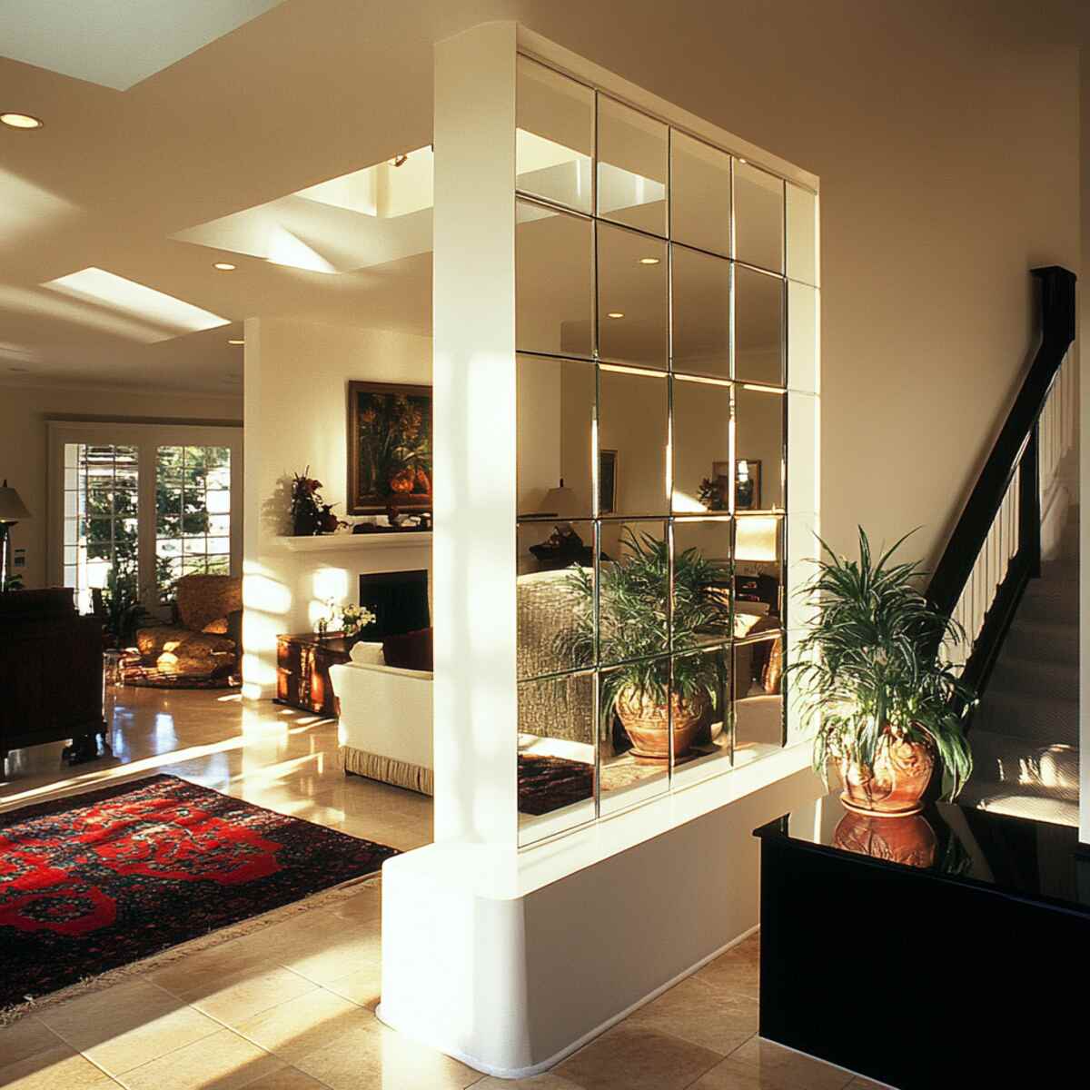 Mirrored half-wall divider