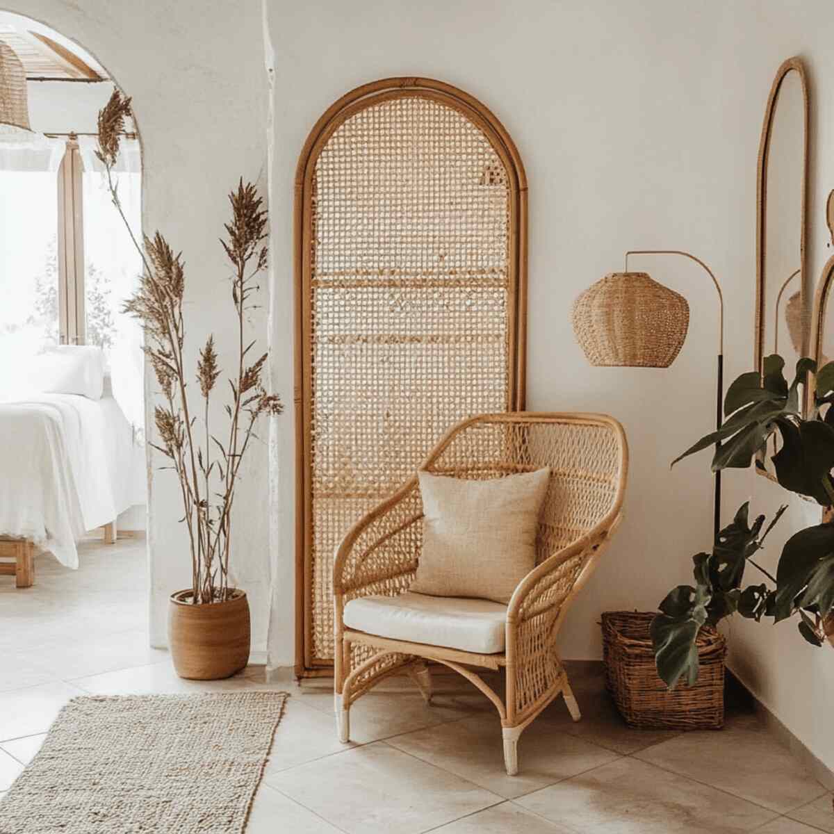 Rattan or wicker half-wall