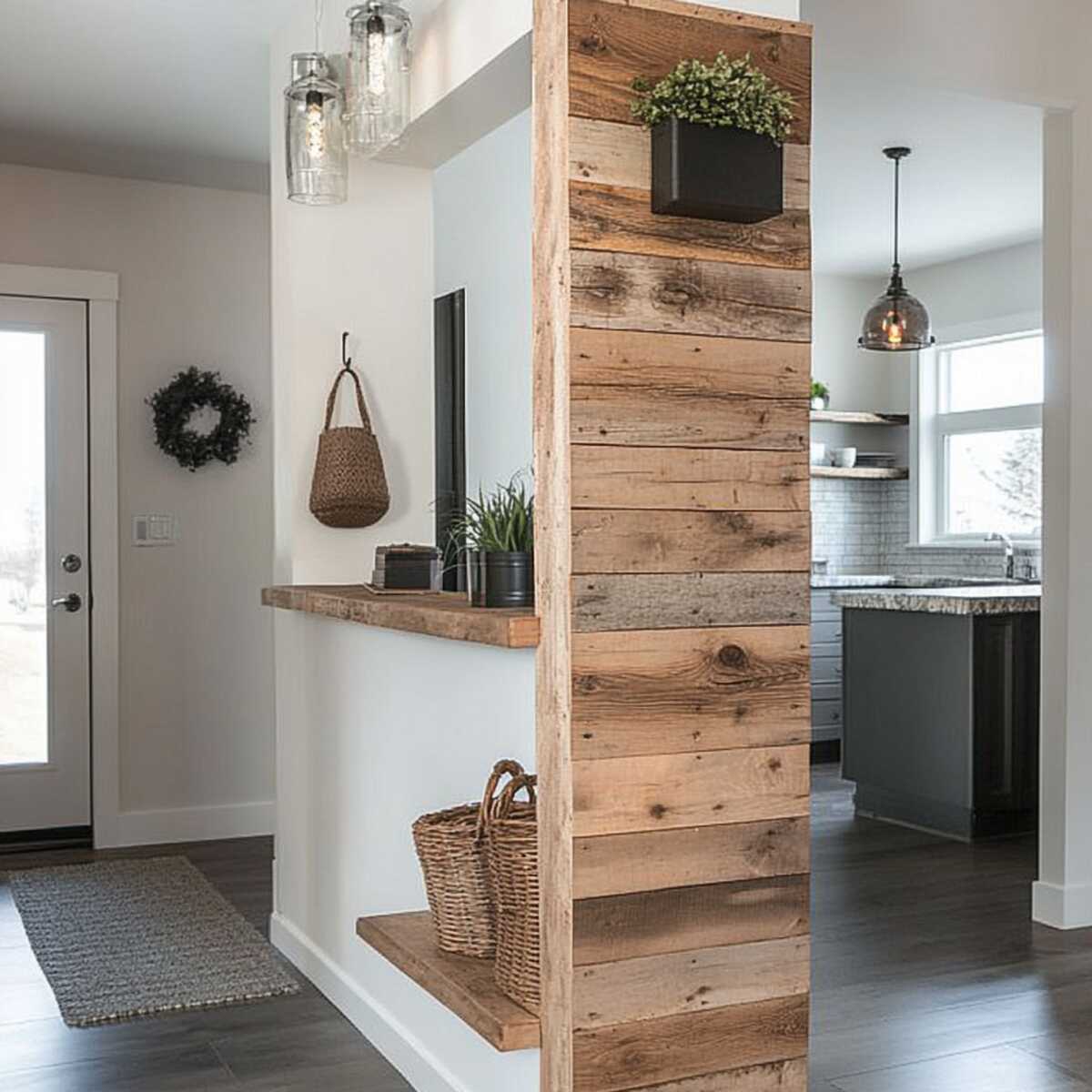 Reclaimed wood half-wall