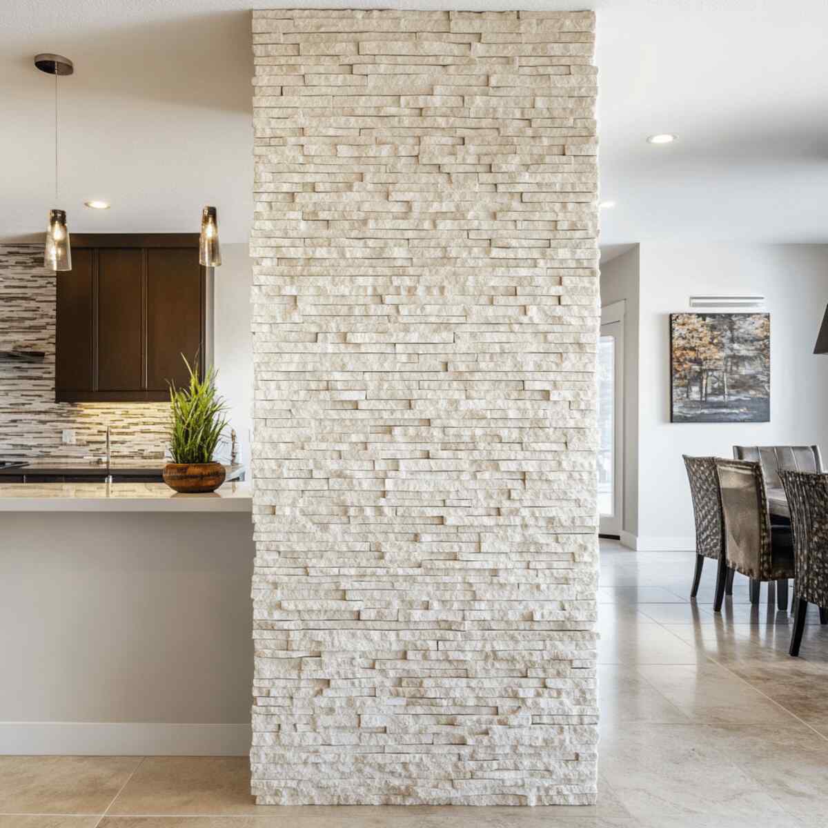 Textured stone half-wall