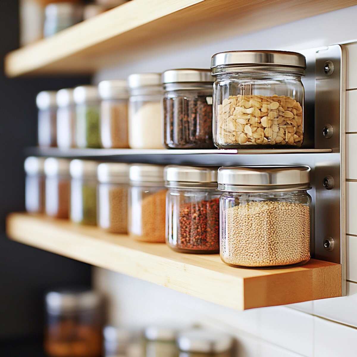 11. Magnetic jar storage (under shelves) - Magnetic Wall Storage Ideas
