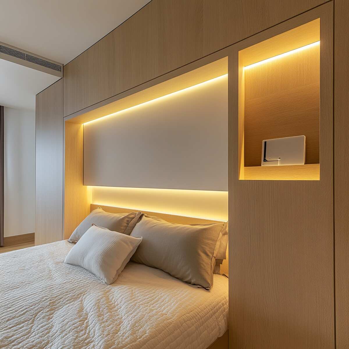 16. Smart home tech-integrated niche - Bedrooms Wall Niche Ideas