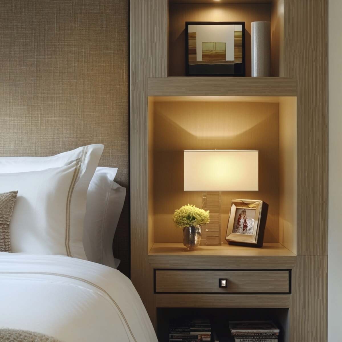 19. Bedside nightstand niche - Bedrooms Wall Niche Ideas