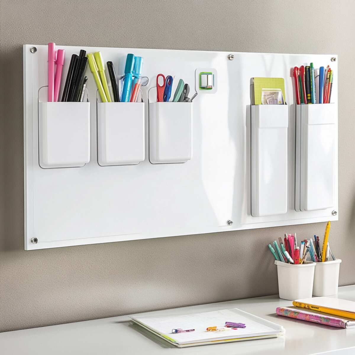 5. Magnetic whiteboard with storage - Magnetic Wall Storage Ideas