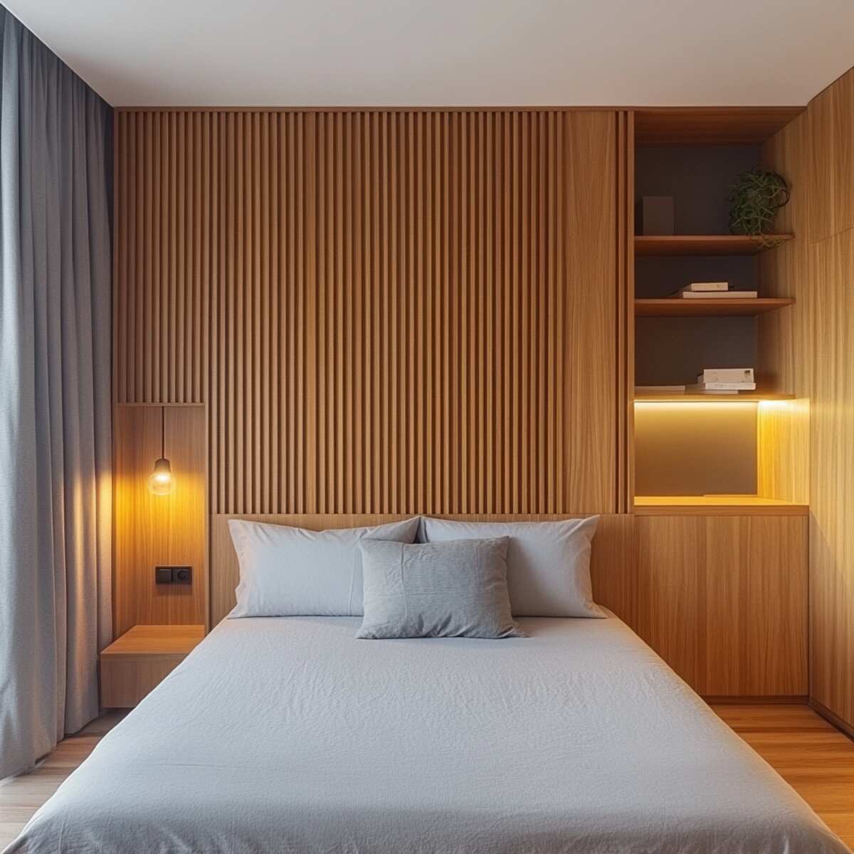 5., Wooden panel niche - Bedrooms Wall Niche Ideas