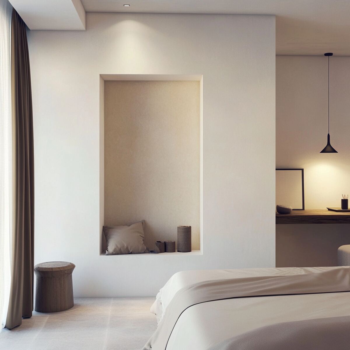 6. Minimalist white niche - Bedrooms Wall Niche Ideas