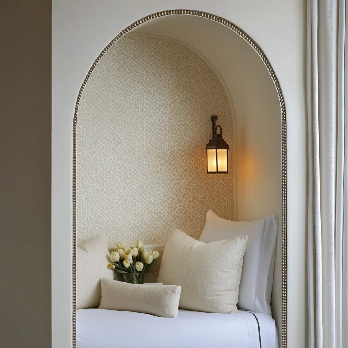 7. Textured wallpaper niche - Bedrooms Wall Niche Ideas