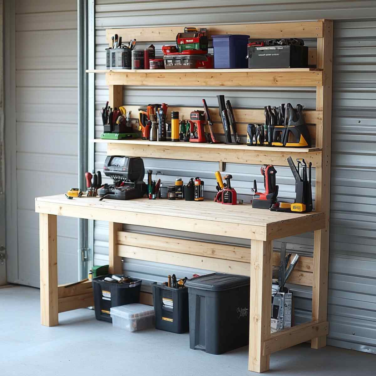 DIY Wooden Workbench with Shelving