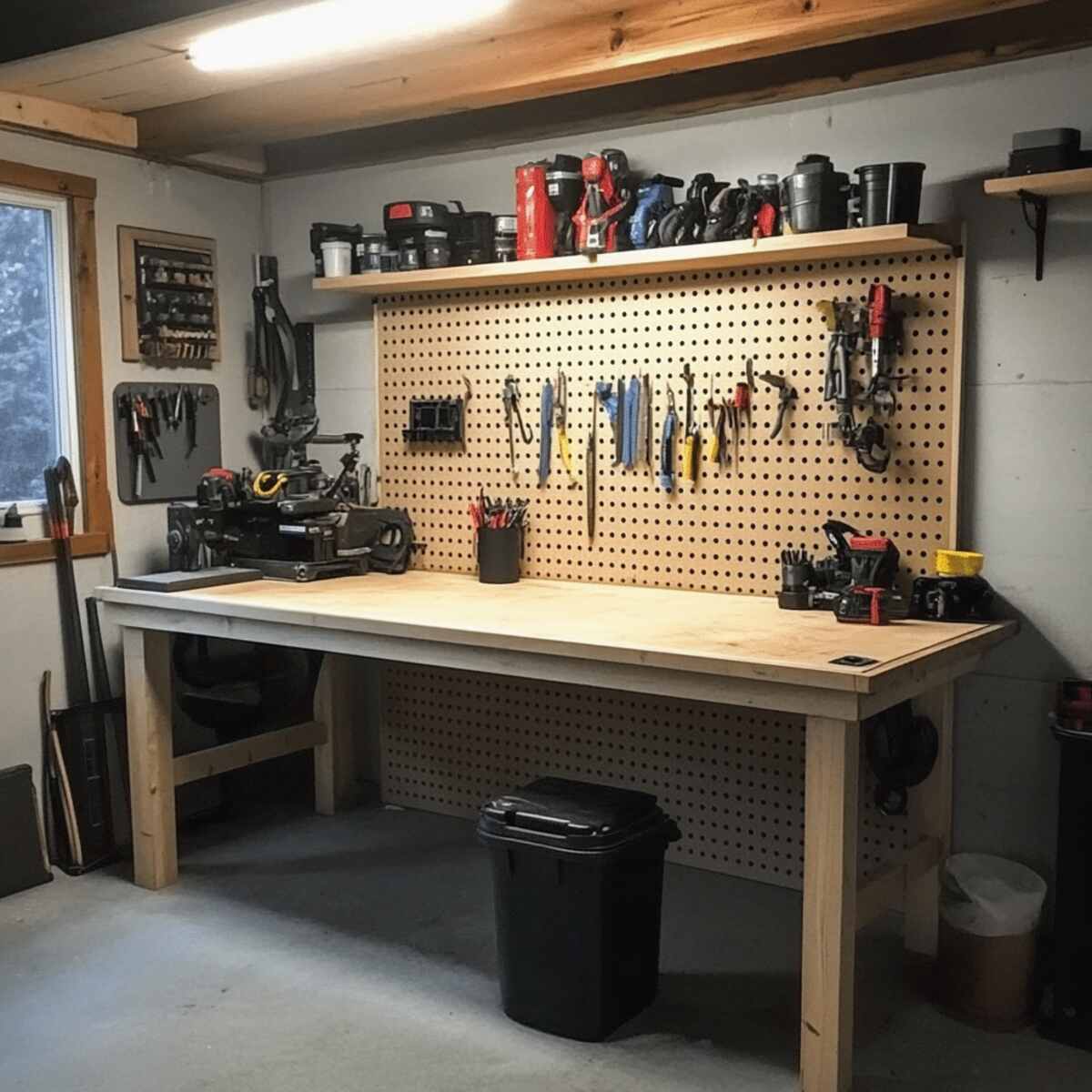 Workbench with Pegboard Backing