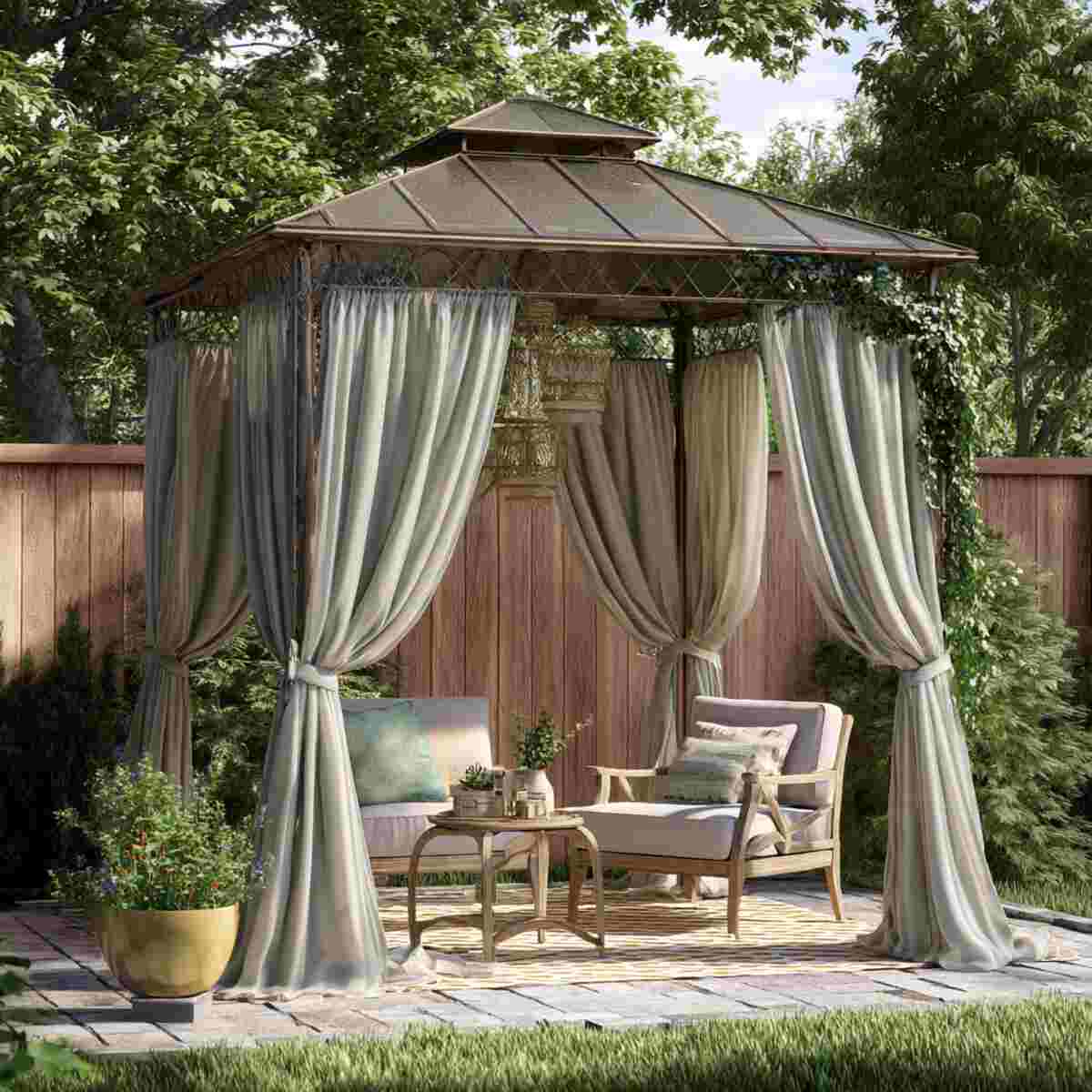 Gazebo with Flowing Curtains