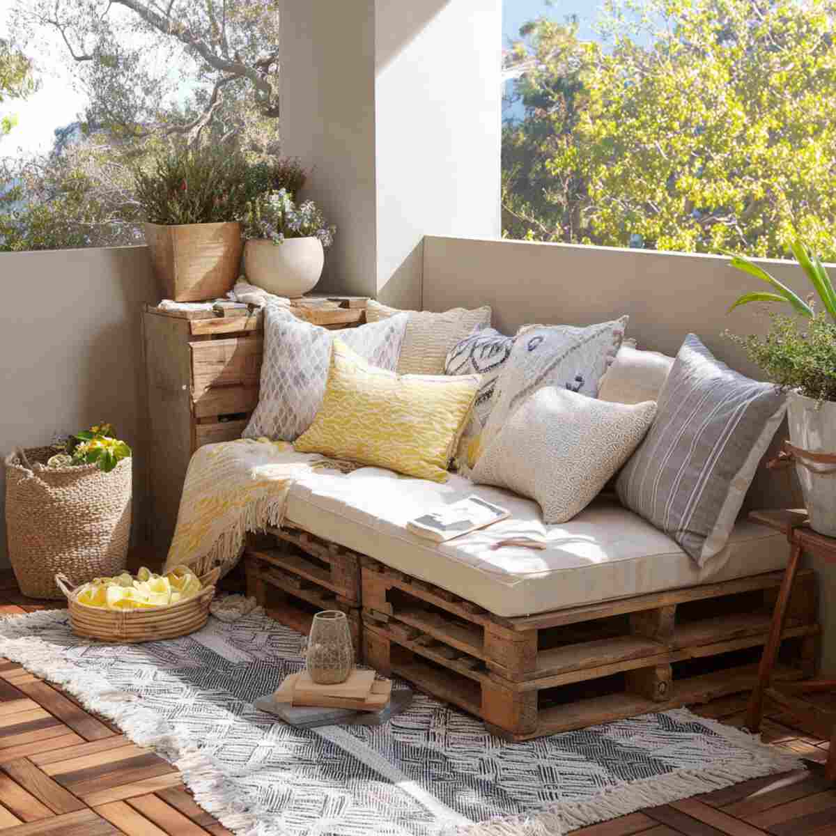 Pallet Seating with Outdoor Rug
