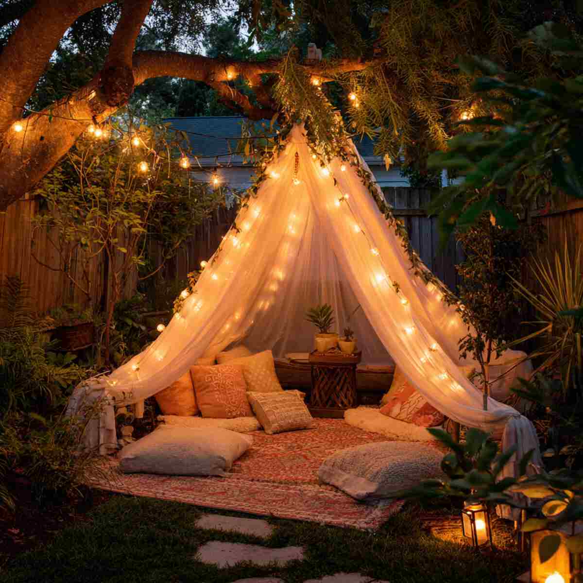 Backyard Tent with Fairy Lights