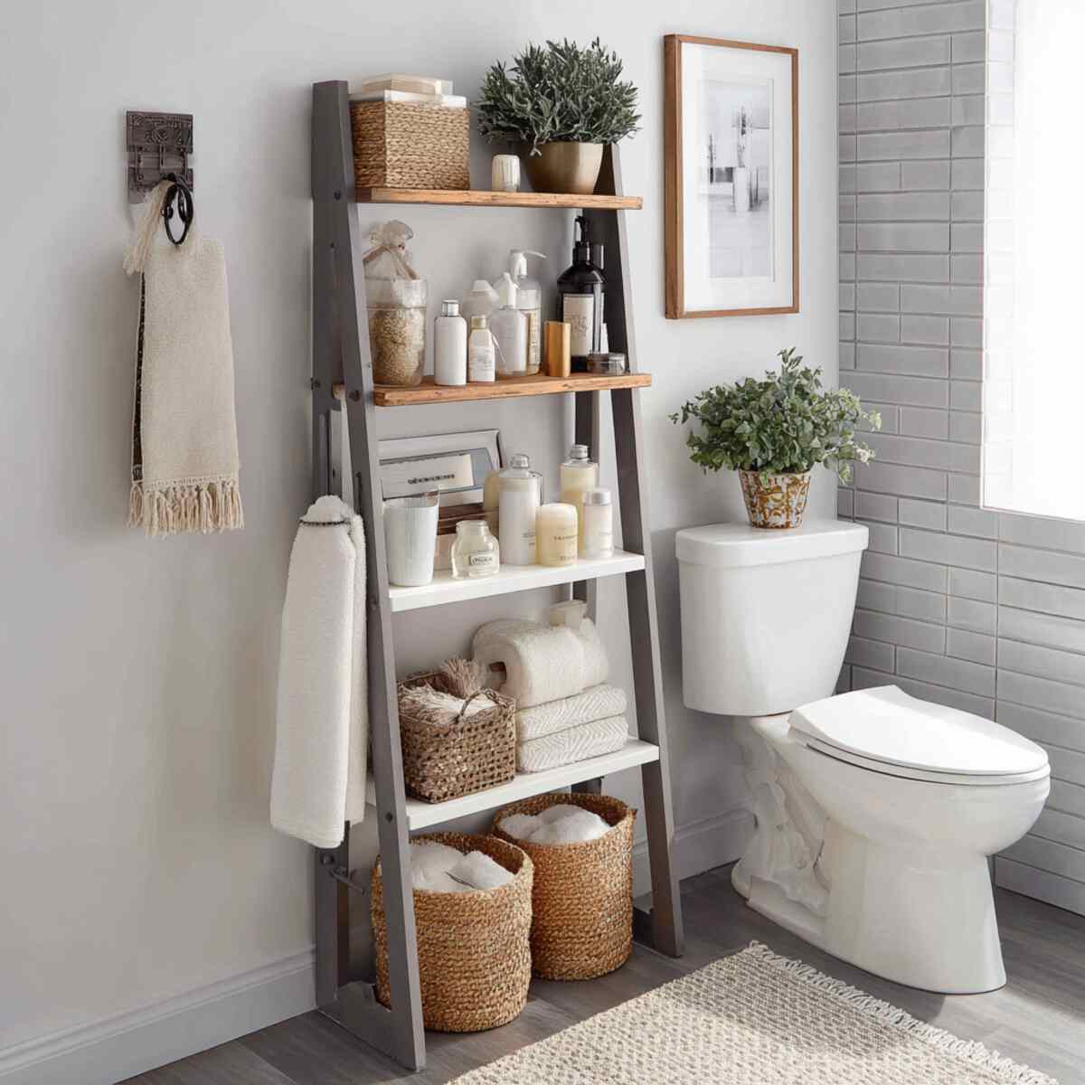 Ladder Shelf with Hooks