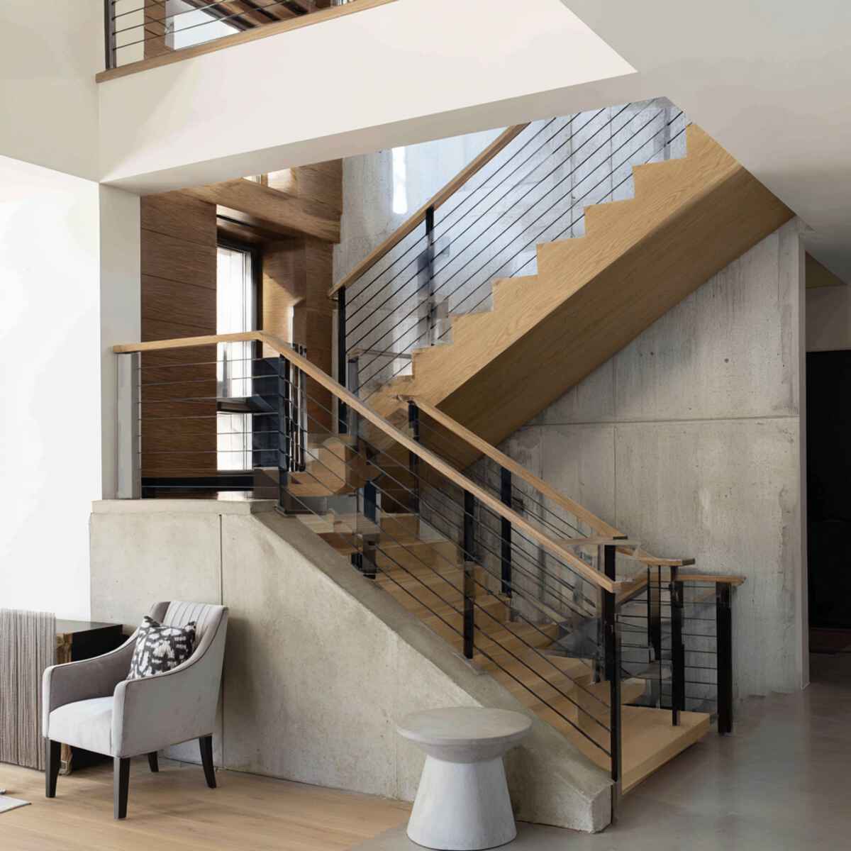 Mixed Material Stairs with Wood and Concrete
