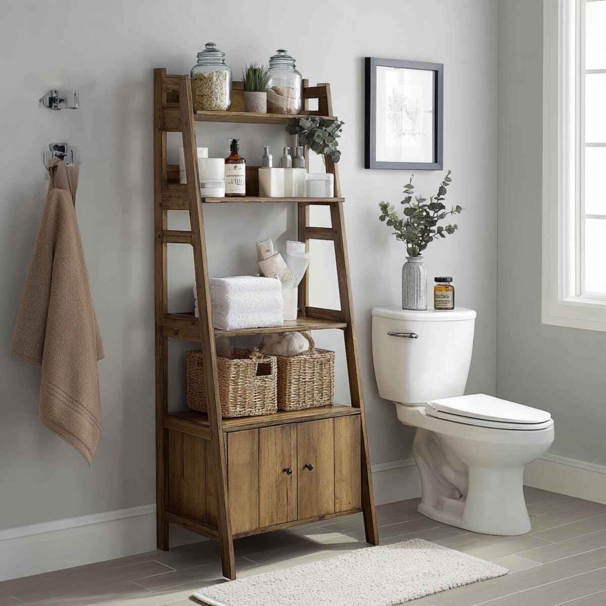 Ladder Shelf with Cabinet Base
