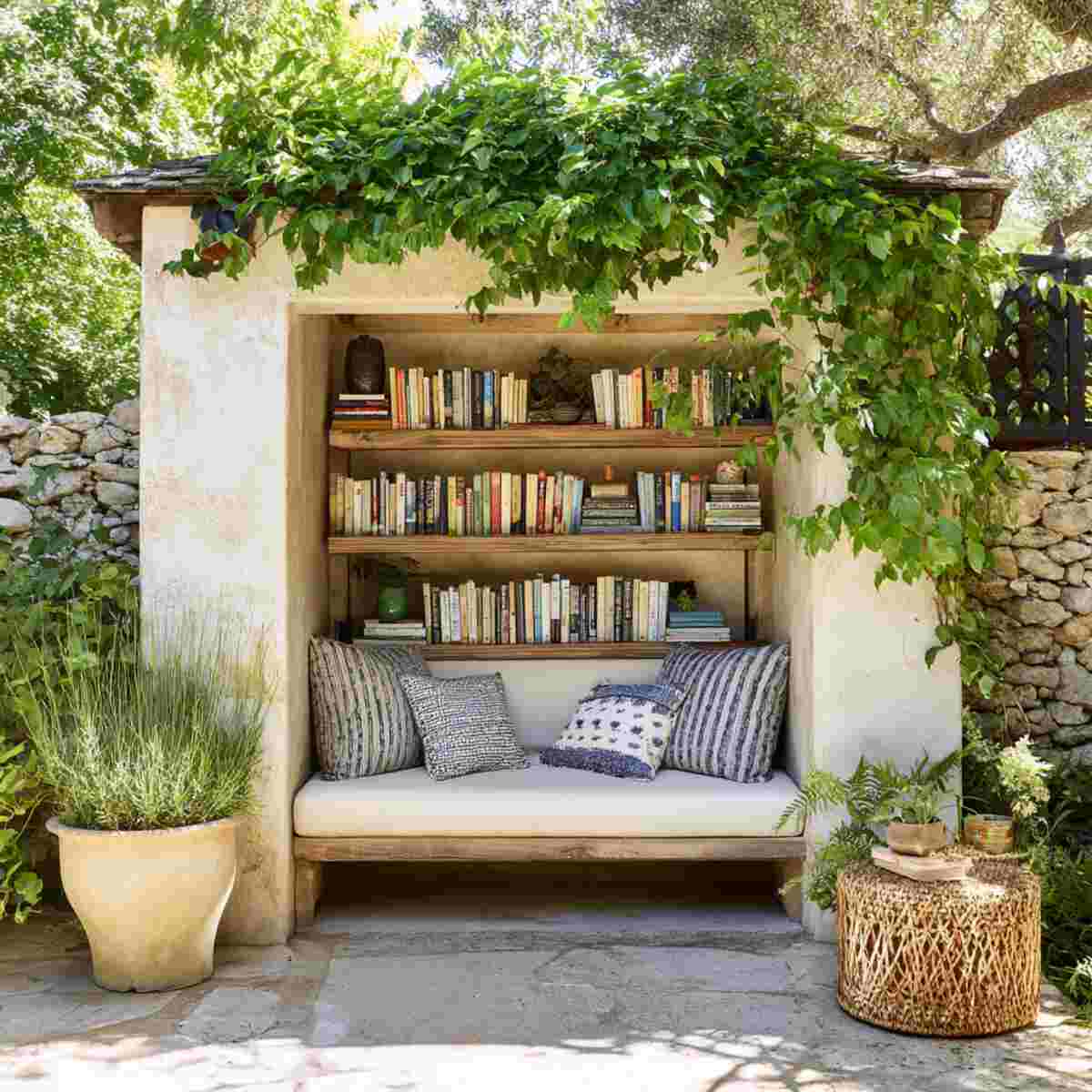 Outdoor Alcove with Bookshelf