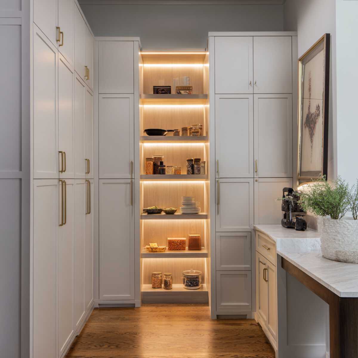 Built-In Pantry with LED Lighting