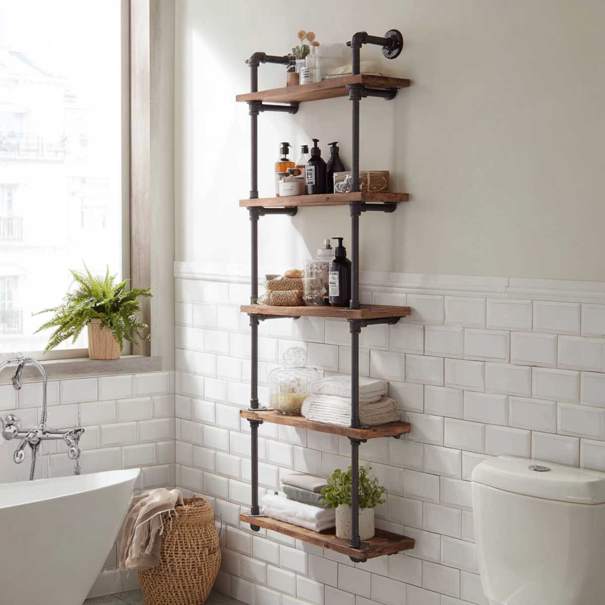 Industrial Pipe Ladder Shelf