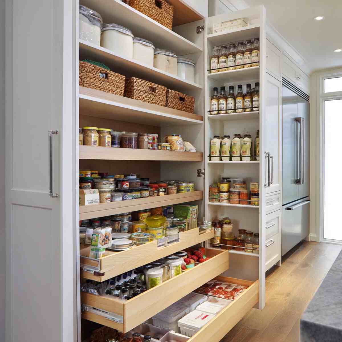 Hidden Pantry Behind Cabinet Doors