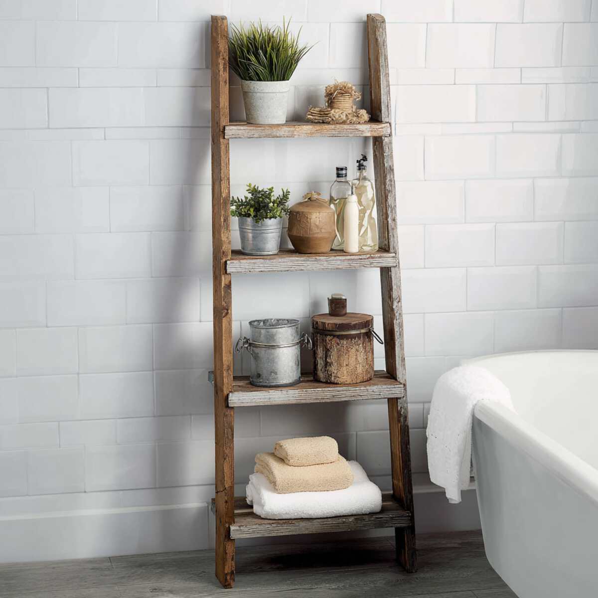 Reclaimed Wood Ladder Shelf