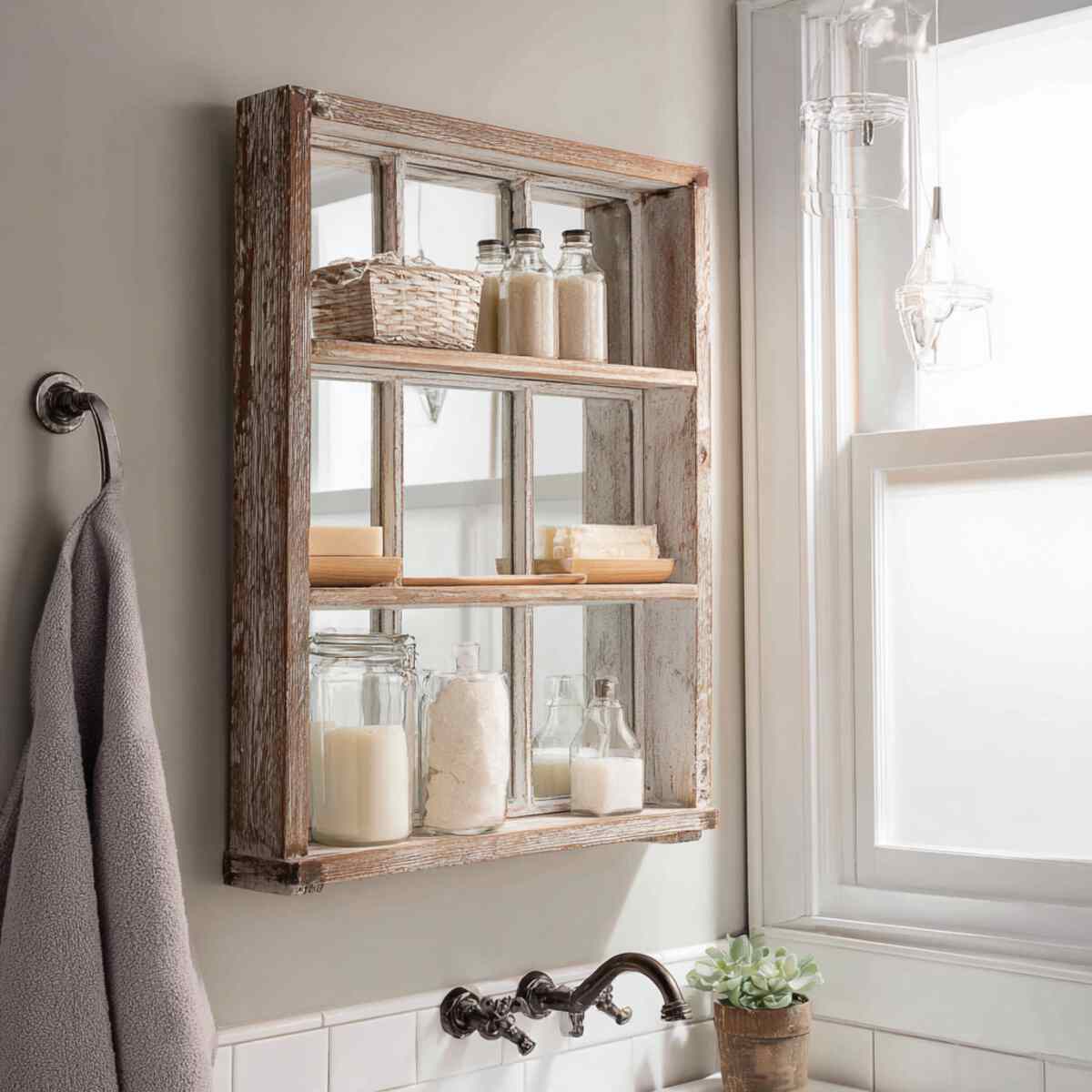 Antique Window Frame Shelf