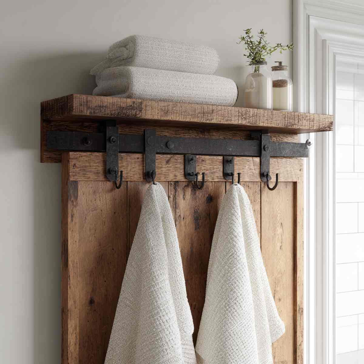 Barn Door Shelf with Hooks Underneath