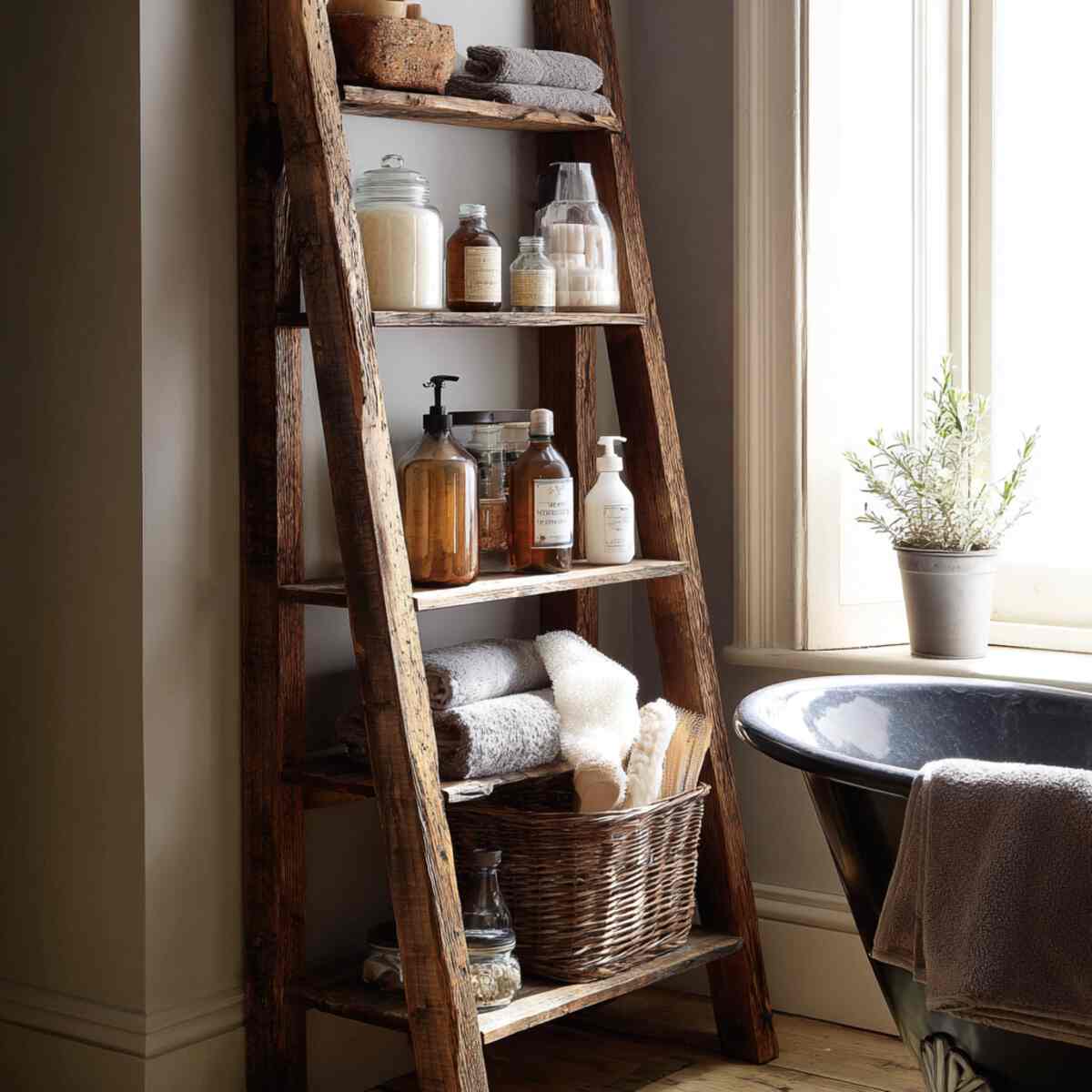 Barn Wood Ladder Shelf