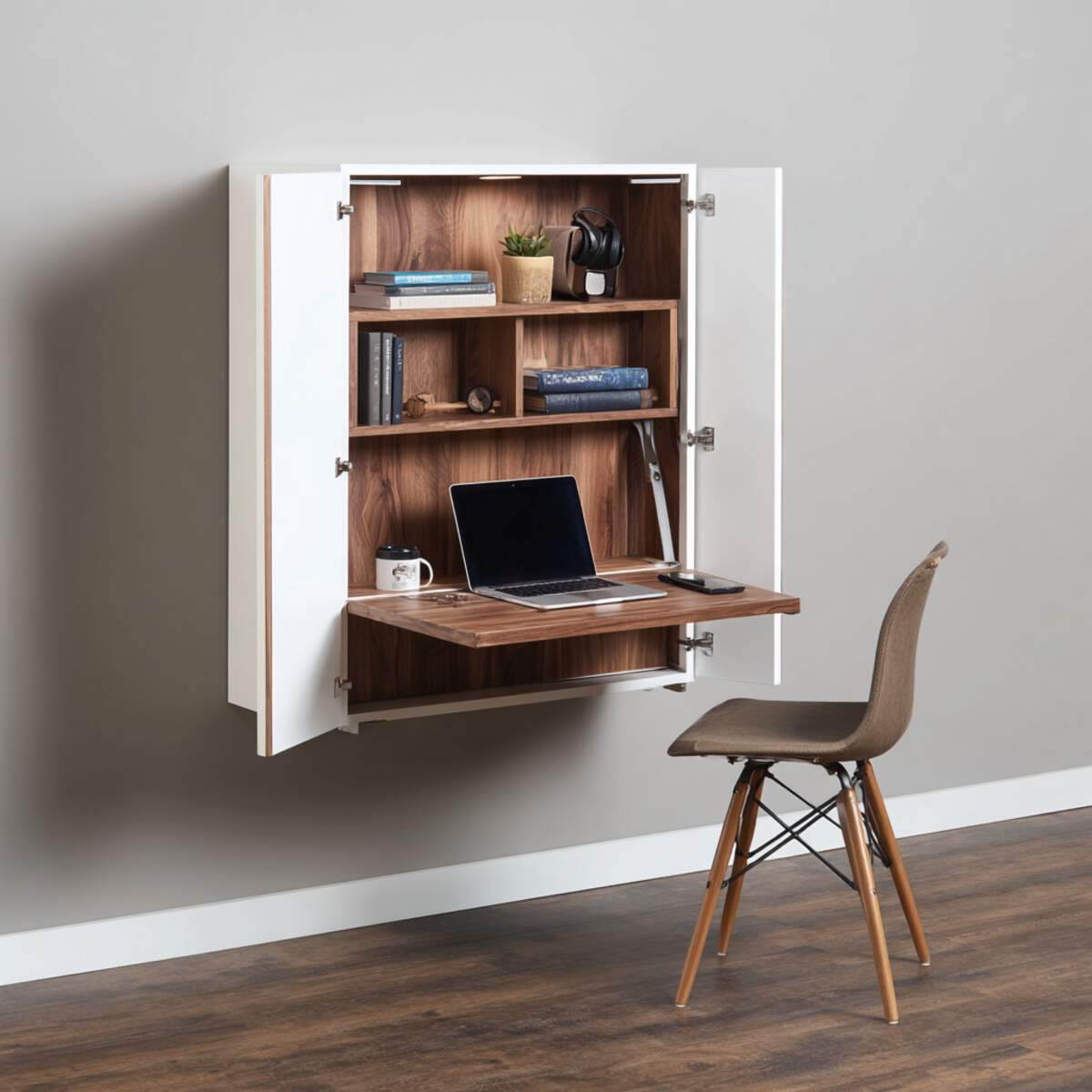Compact Desk Hidden in Cabinet