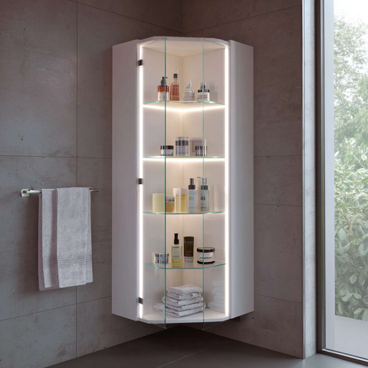 Corner Cabinet with LED Display Shelves
