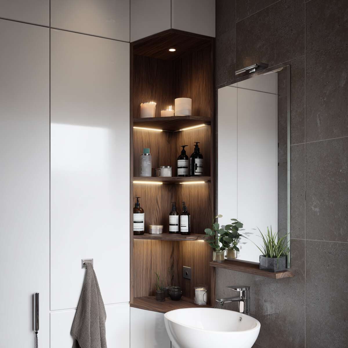 Corner Cabinet with Built-In Lighting
