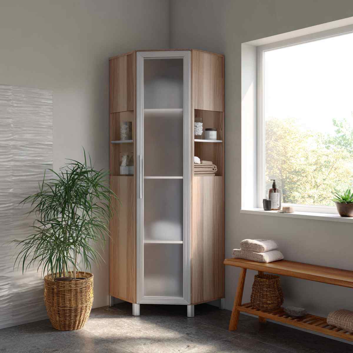 Corner Cabinet with Frosted Glass Doors