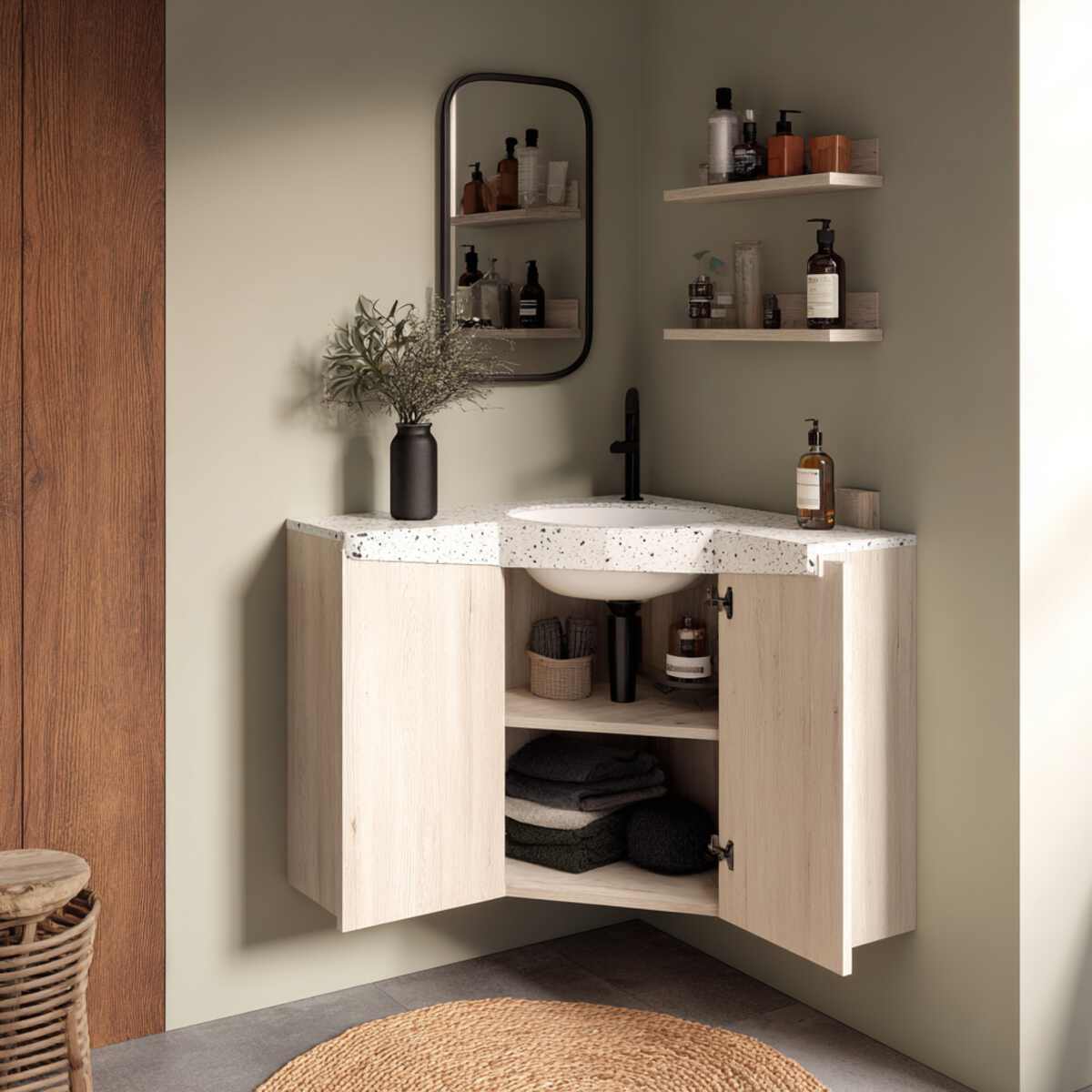 Corner Cabinet with Integrated Sink