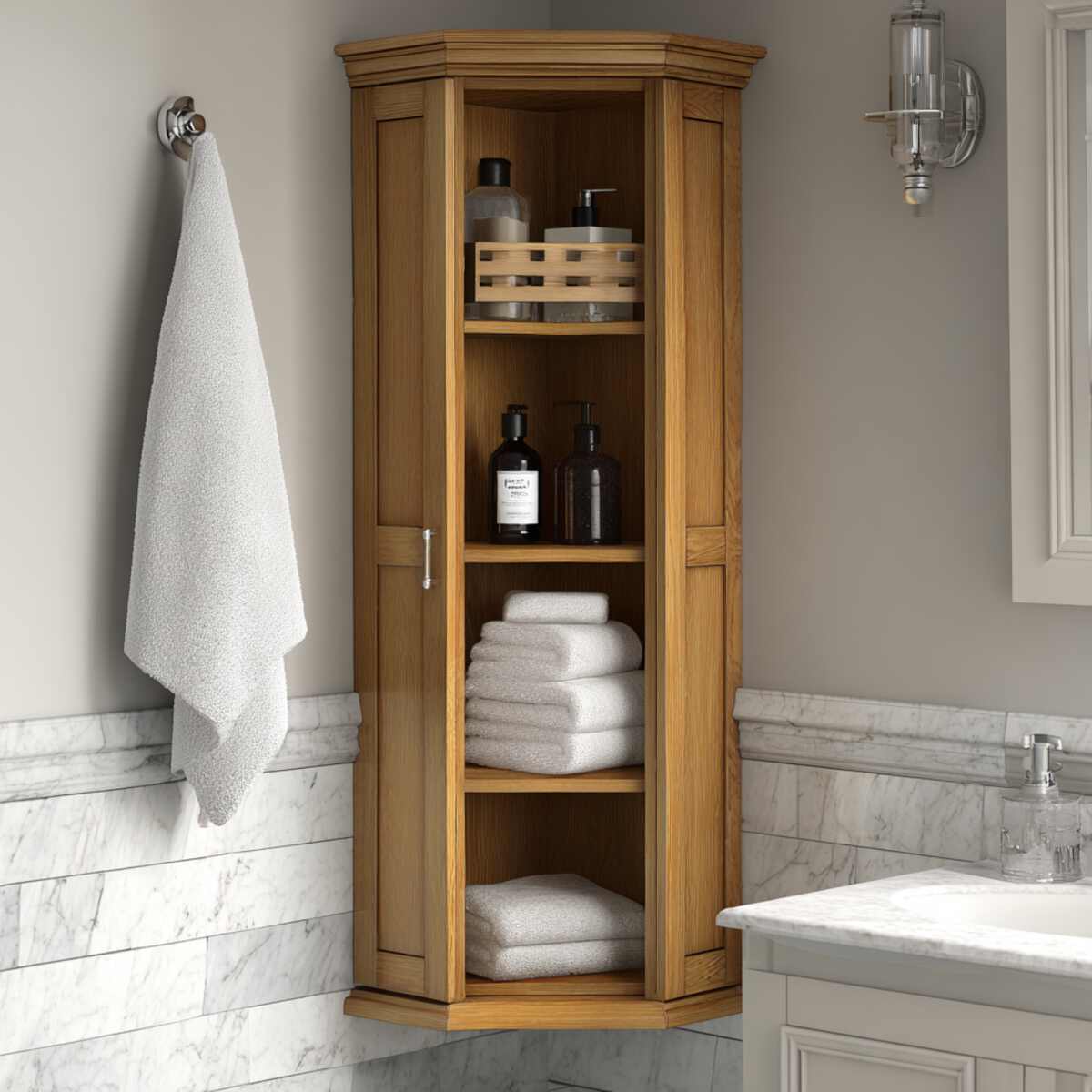 Corner Cabinet with Towel Rack
