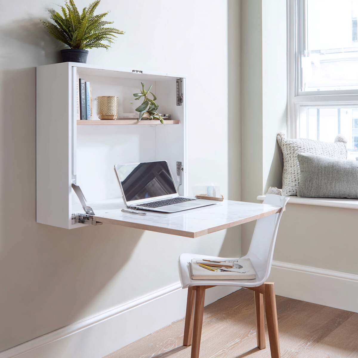 Desk Concealed in Wall-Mounted Box