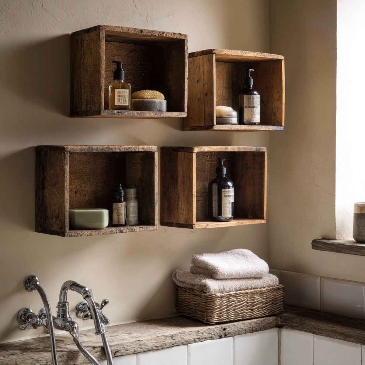 Distressed Wood Box Shelves