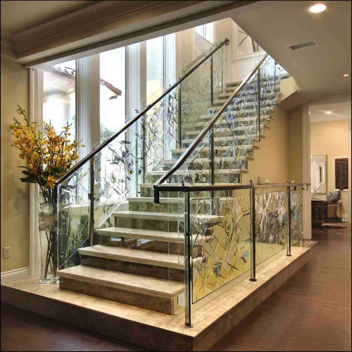 Etched Glass Design Railing