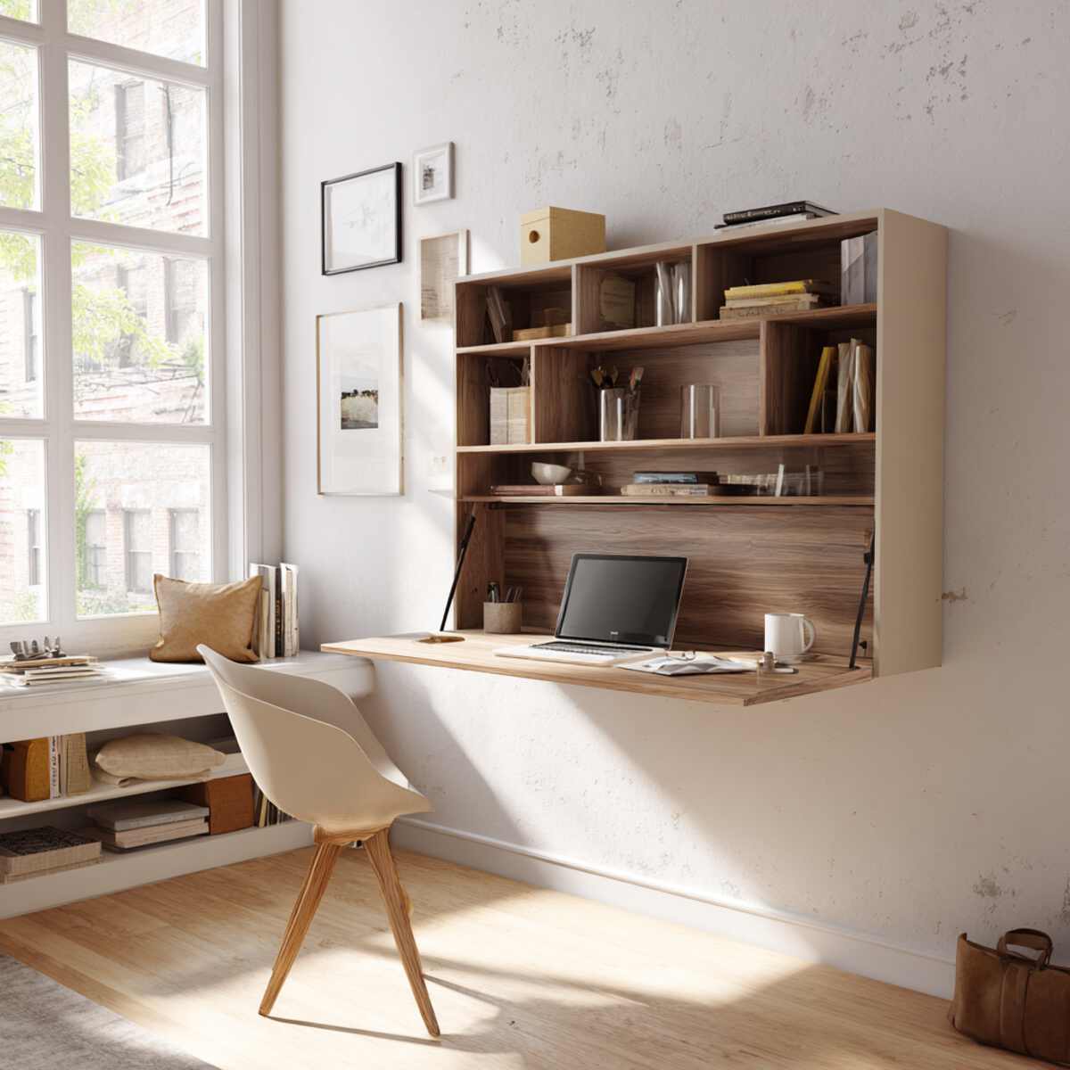 Floating Desk with Storage Cubbies