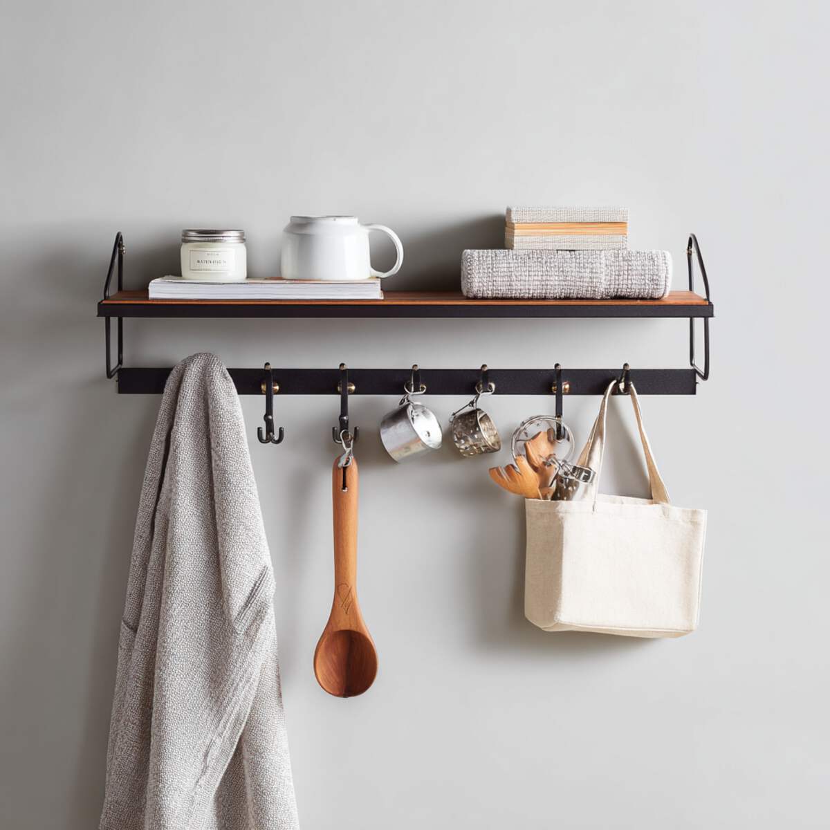 Floating Shelf with Hidden Hooks Underneath