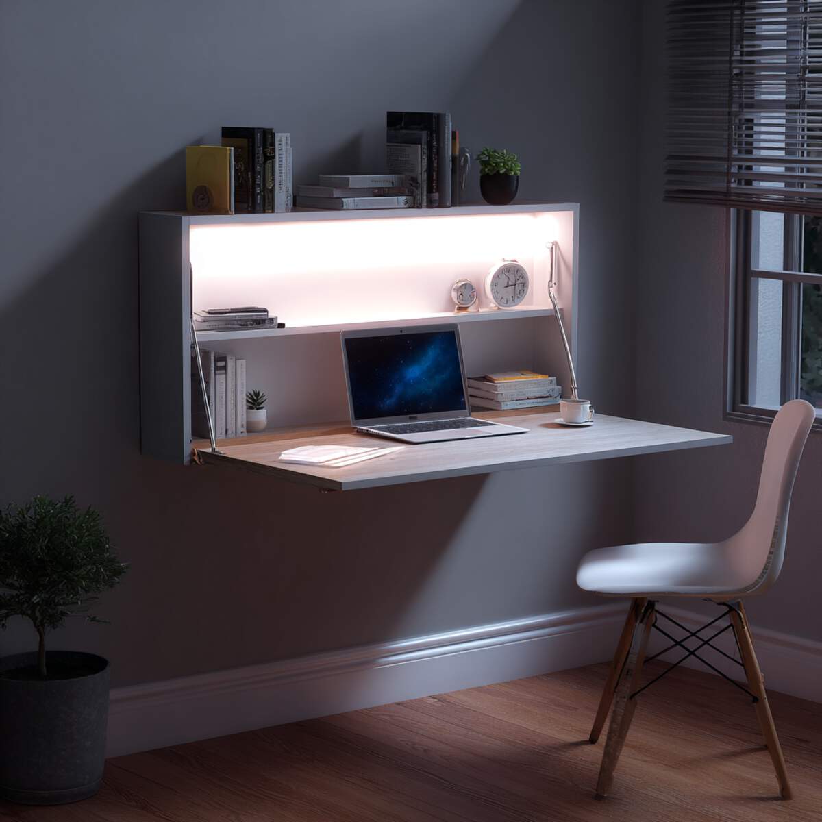 Fold-Down Desk with LED Lighting