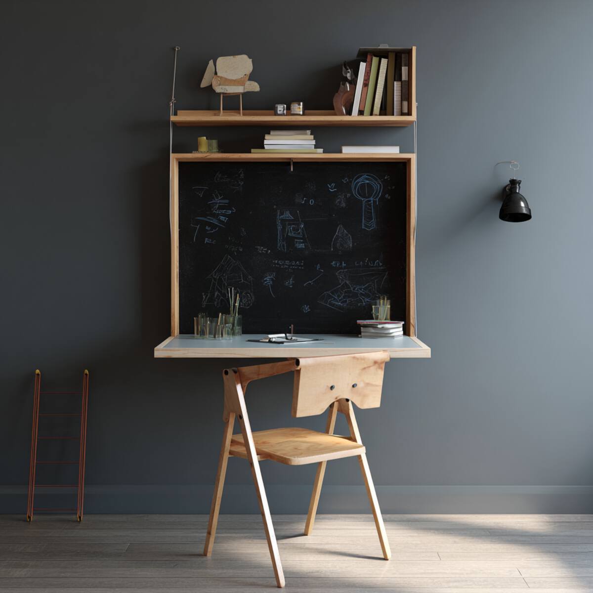 Fold-Down Desk with Chalkboard Front